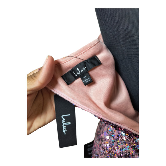 Lulus Just Tonight Iridescent Pink Sequin One-Shoulder Bodycon Dress XL - Picture 5 of 6